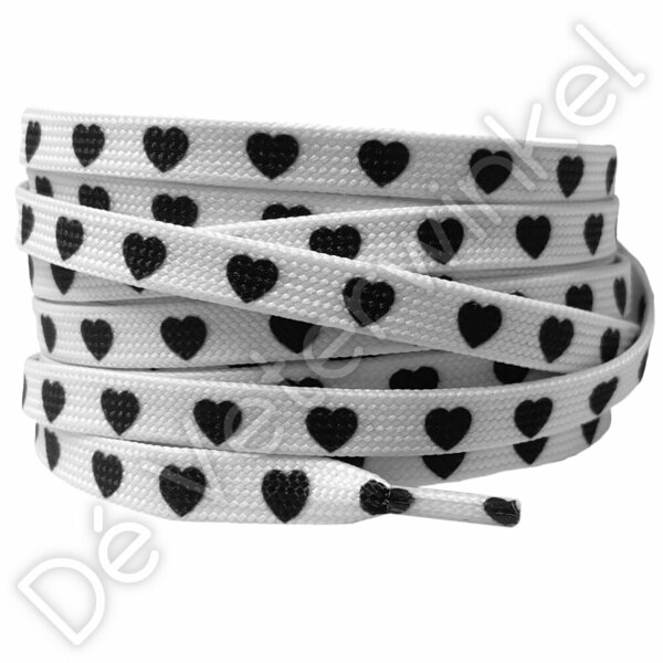 Print laces 8mm White-/Black hearts (KL.7894)