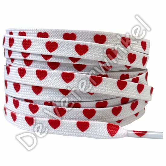 Print laces 8mm White-/Red hearts (KL.7890)