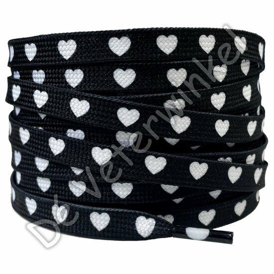 Print laces 8mm Black-/White hearts (KL.7891)