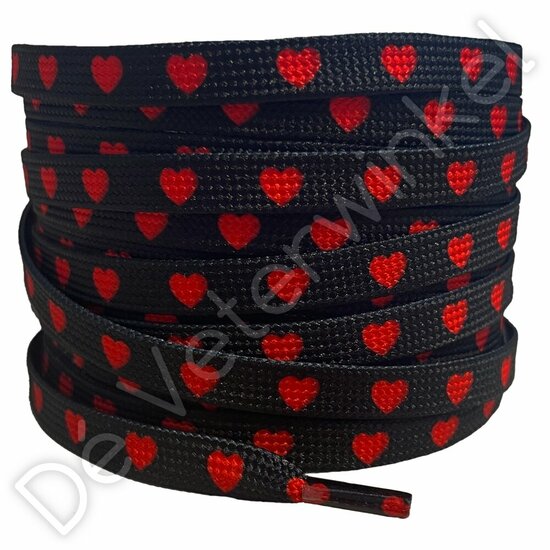 Print laces 8mm Black-/Red hearts (KL.7893)