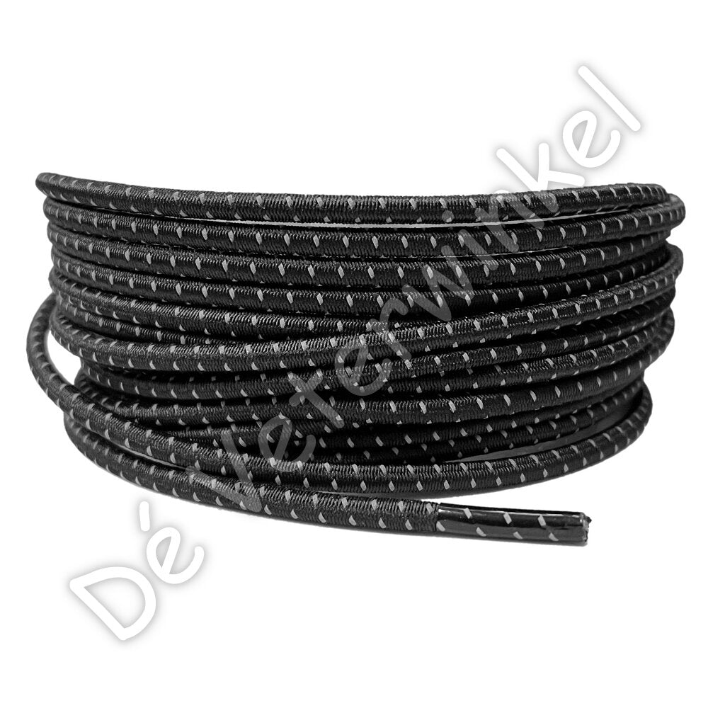 Rond 3mm ELASTIEK Zwart/Reflectie